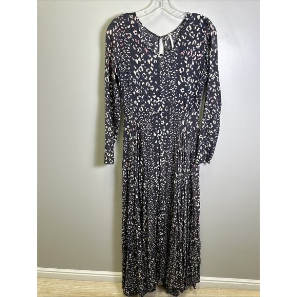 Free People First Kiss Maxi Dress S Navy Blue Cheetah Print Y2K Witchy - Picture 1 of 9